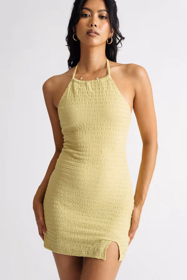 City Girl Halter Bodycon Mini Dress - Lime
