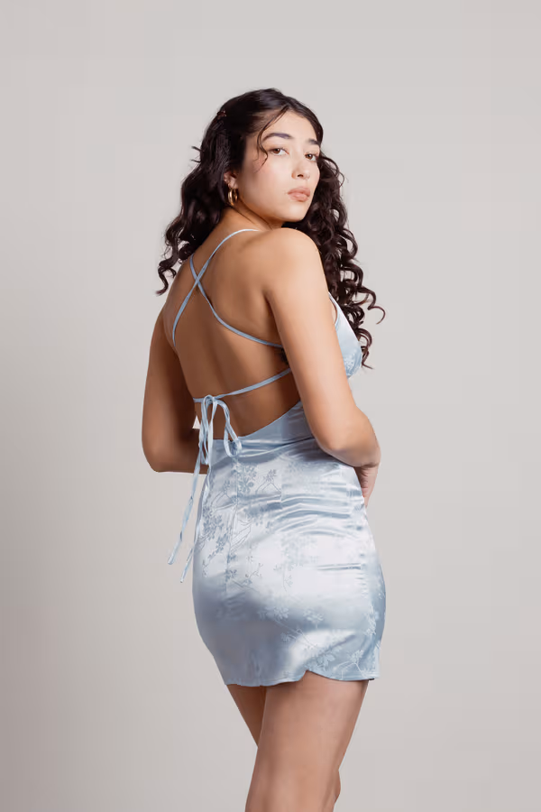 Soft Touch Cross Back A-line Mini Dress - Blue