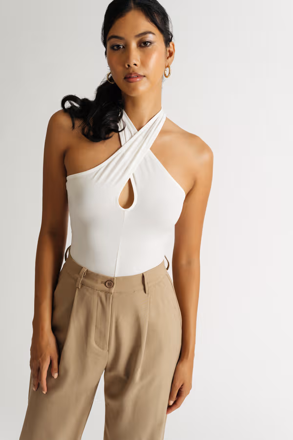 Daily Horoscope Cross Halter Bodysuit - White