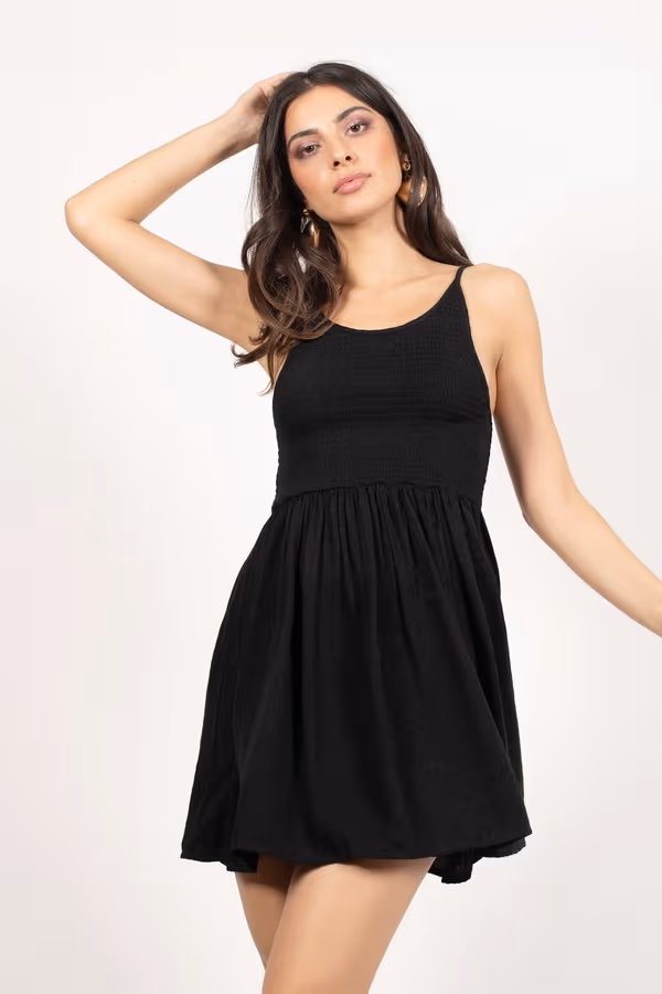 Am I In Trouble Smocked Skater Mini Dress - Black
