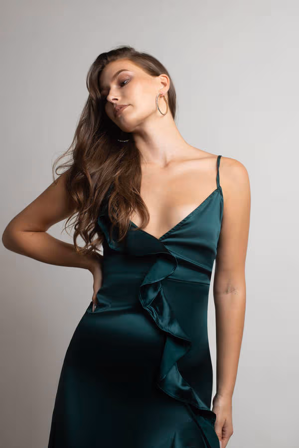Alisa Asymmetrical Ruffle Maxi Dress - Hunter Green