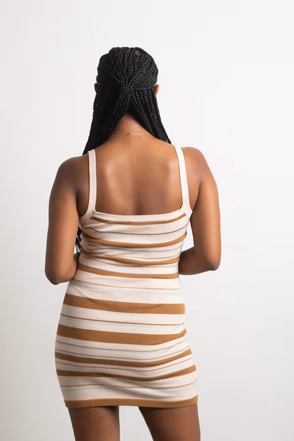 Emilia Stripe Knit Mini Dress - Tan Multi