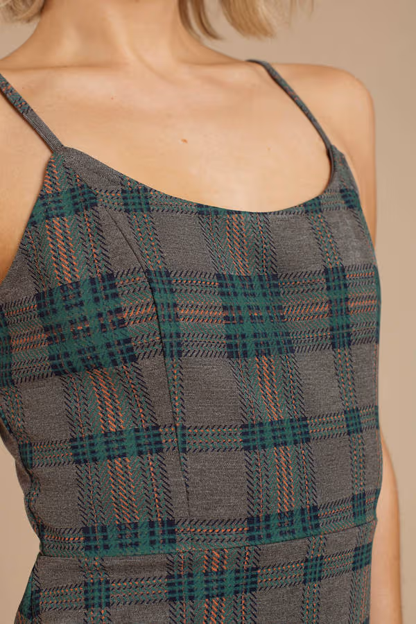 JOA Jess Plaid Cami Mini Dress - Grey Multi