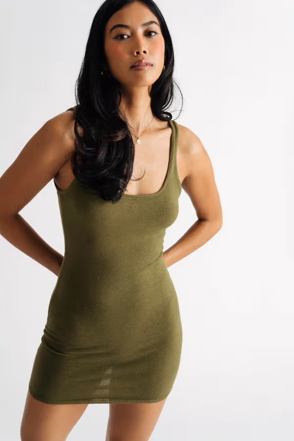 Instant Confidence Tank Bodycon Mini Dress - Olive