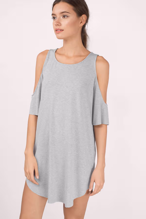 Daydream Cold Shoulder Shift Mini Dress - Heather Grey
