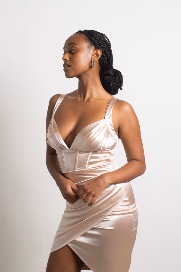 Last Forever Corset Asymmetrical Mini Dress - Champagne