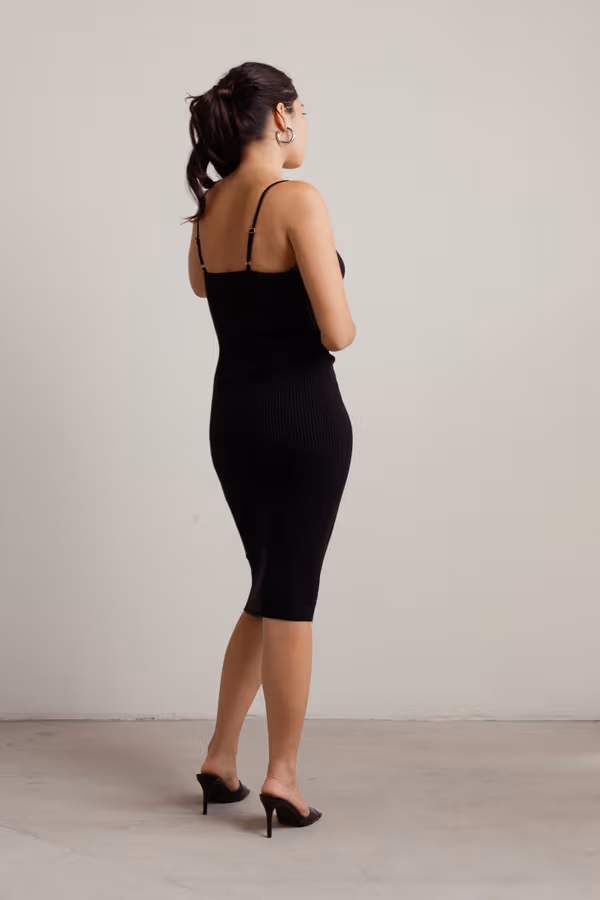 Kaele Ribbed Bodycon Midi Dress - Black
