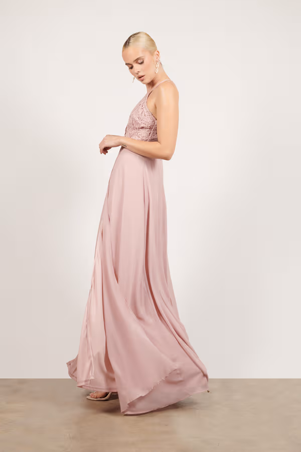 Unforgettable Lace High Slit Maxi Dress - Burgundy