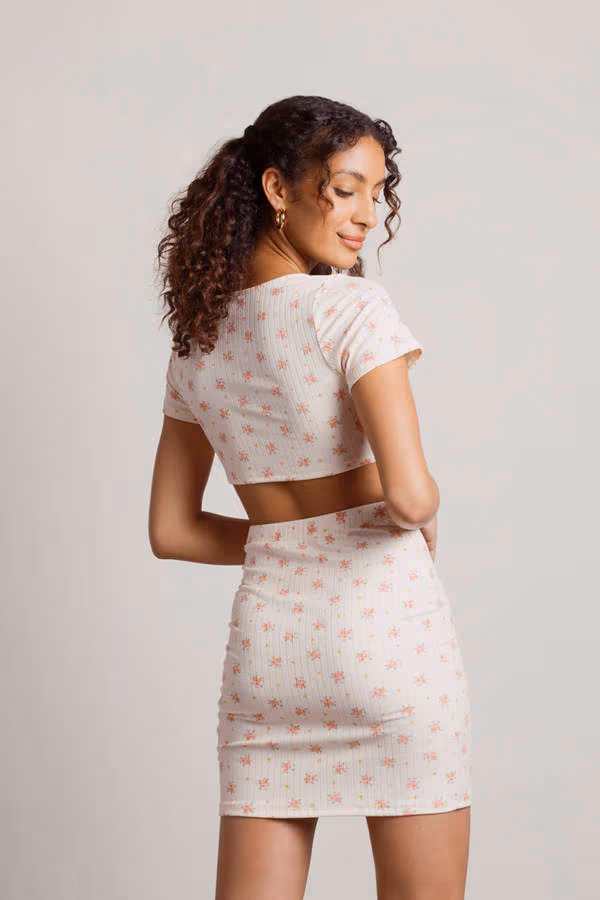 Fairplay Floral Cutout Mini Dress - Peach Multi