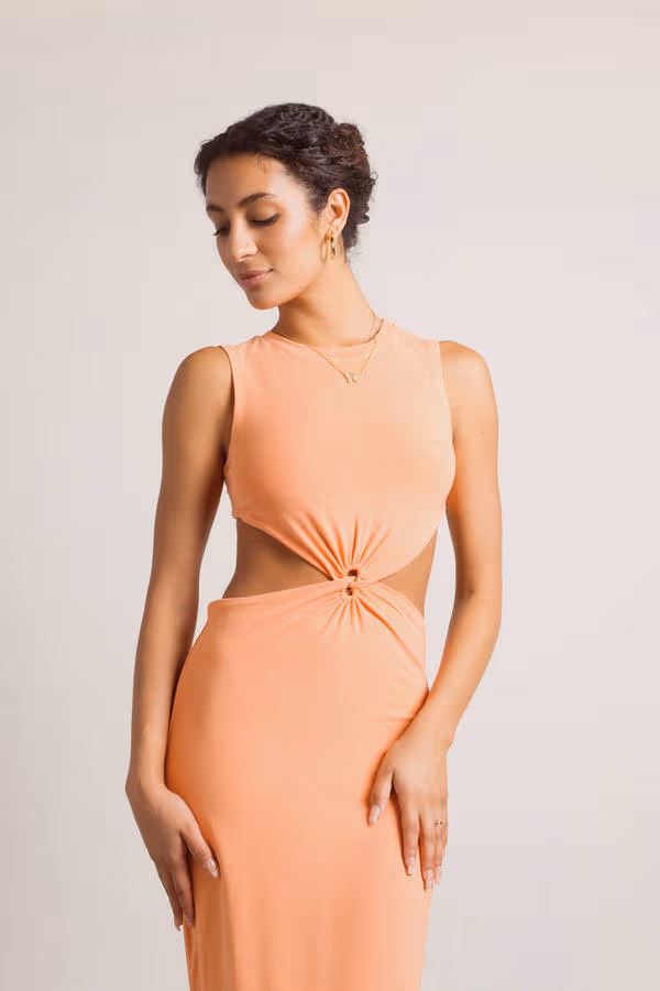 Call Me Up Cutout Bodycon Midi Dress - Coral