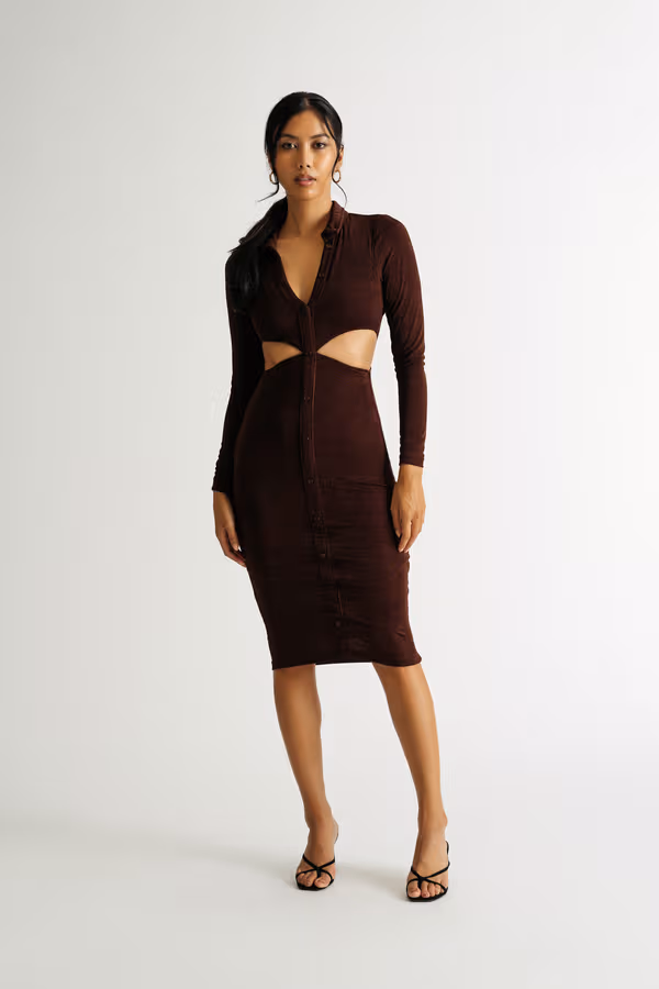 Real Feelings Cutout Bodycon Midi Dress - Brick Red