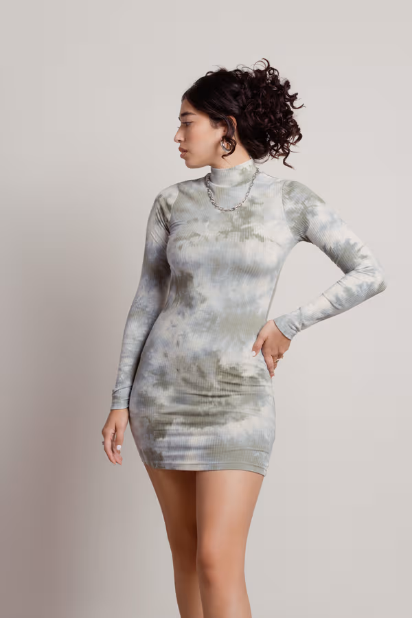 Cain Tie Dye Tie Dye Ribbed Mini Dress - Green