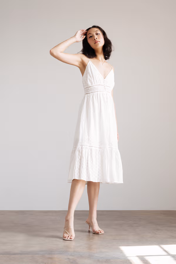Next Best Thing Lace Eyelet Midi Dress - White