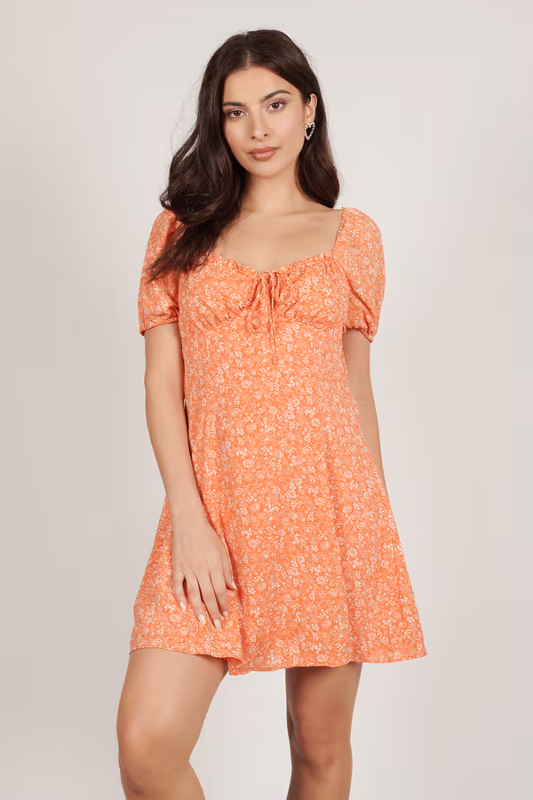 Willa Orange Floral Skater Dress