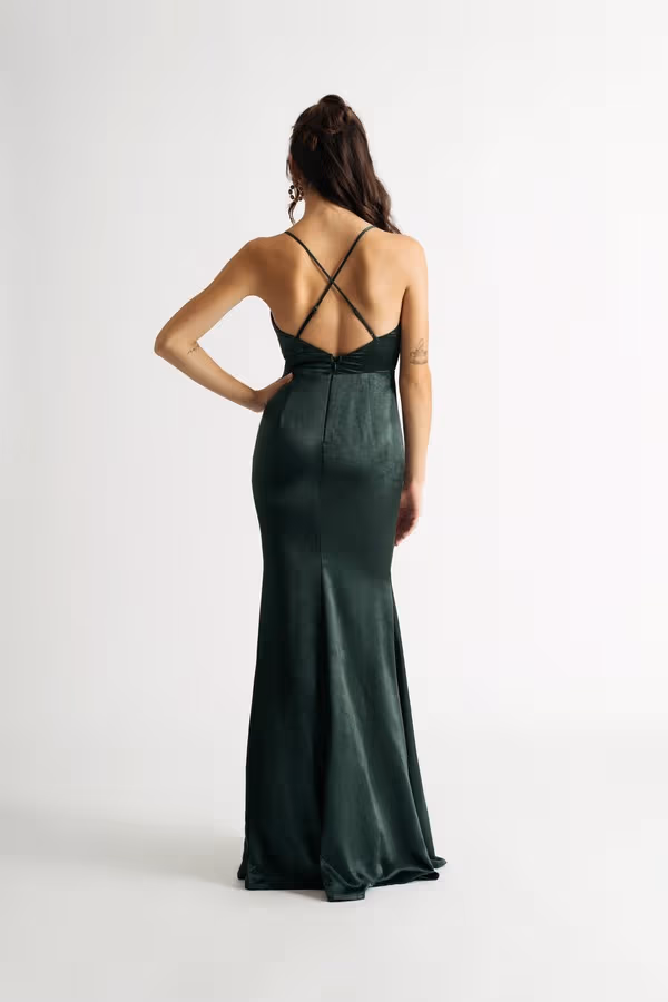 Isabella Satin Mermaid Maxi Dress - Emerald Green