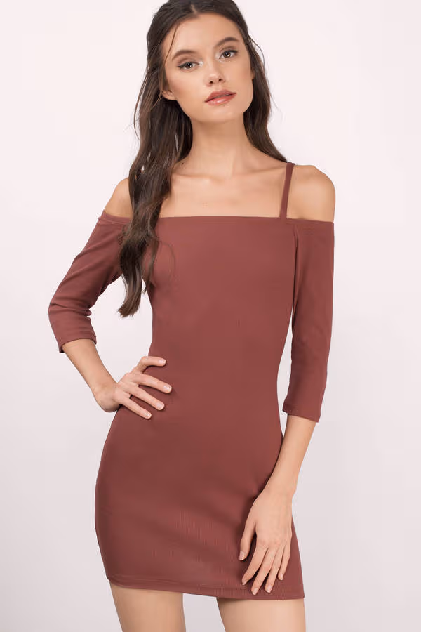 Natasha Off The Shoulder Bodycon Mini Dress - Rust
