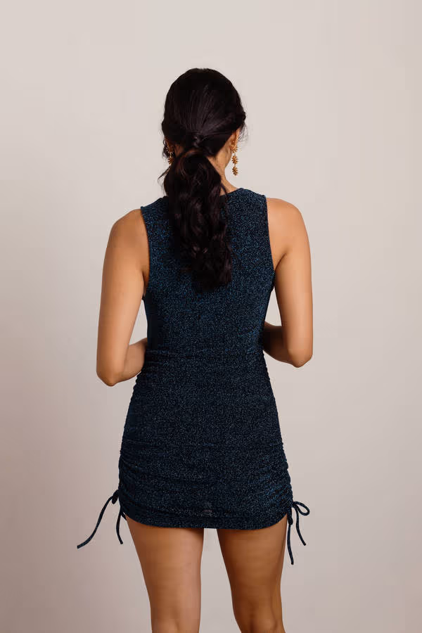 What You Want Metallic Ruched Mini Dress - Teal