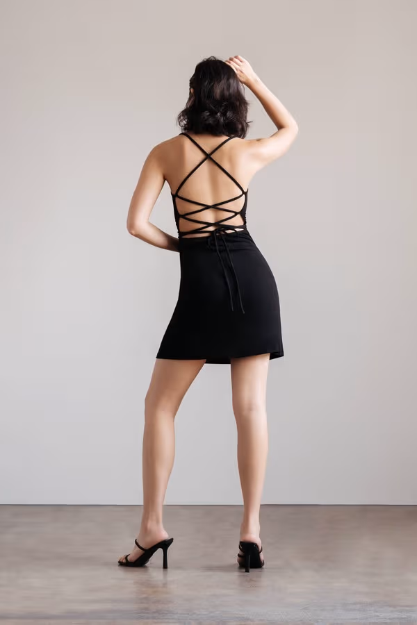 Kiana Backless Flower Strap Mini Dress - Cream