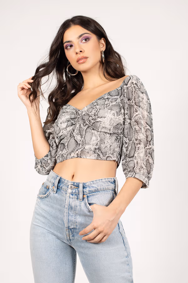 Shall We Snake Print Blouse - Grey