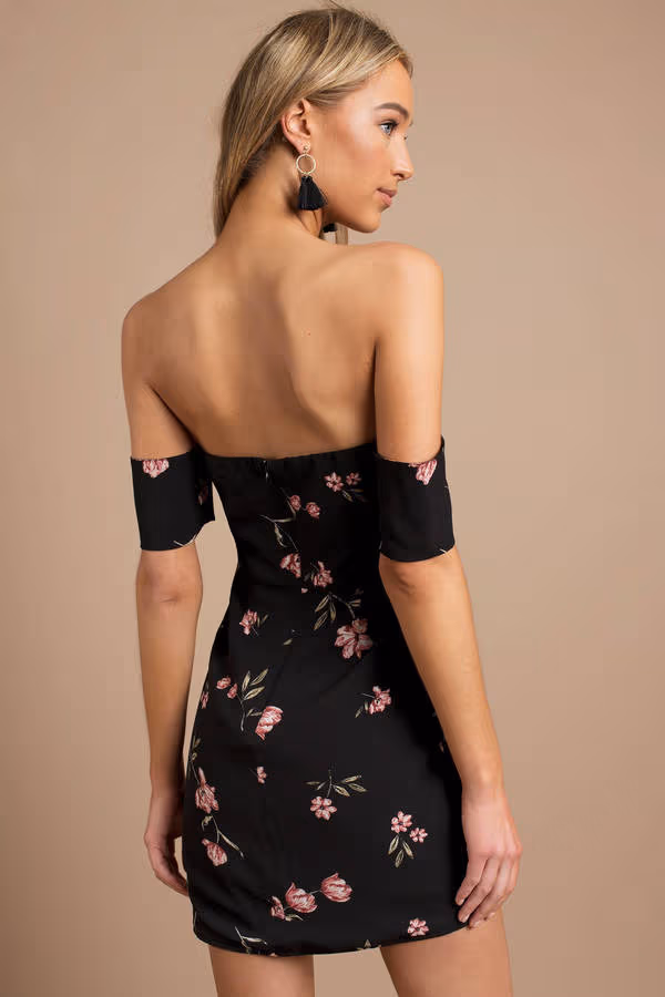 Fiona Floral Off The Shoulder Mini Dress - Black Multi