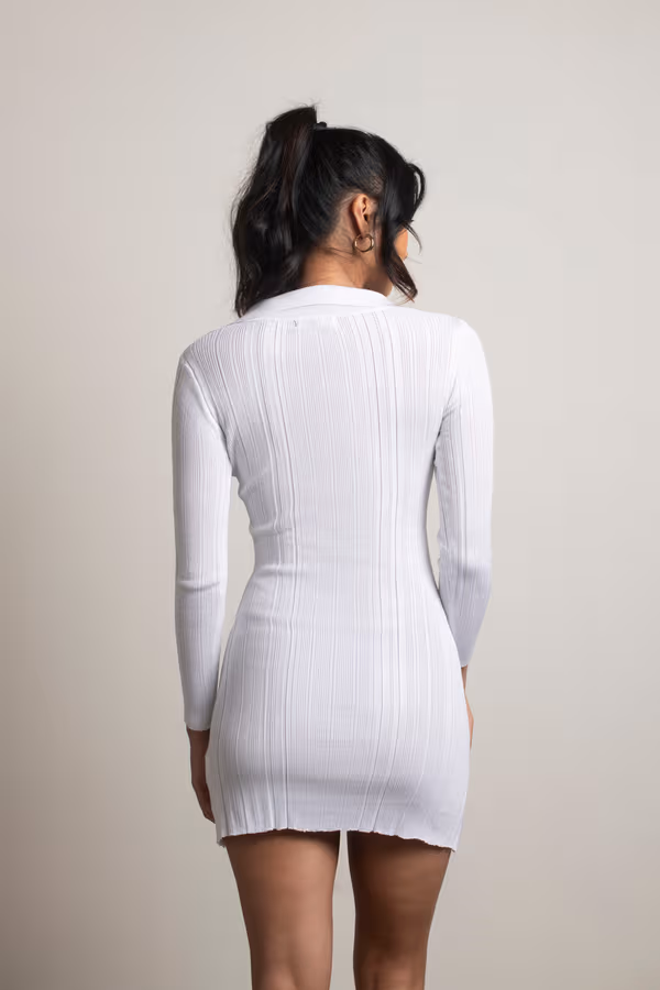 Last Call Long Sleeve Button Up Mini Dress - White