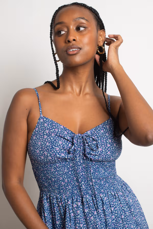 Cool And Calm Floral Skater Mini Dress - Navy