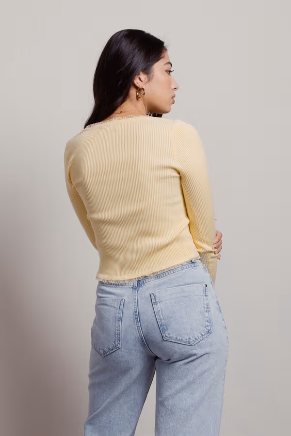 Helaire Lace Trim Top - Yellow