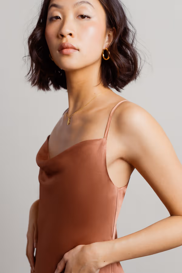 Cassie Satin Cowl Neck Midi Dress - Slate