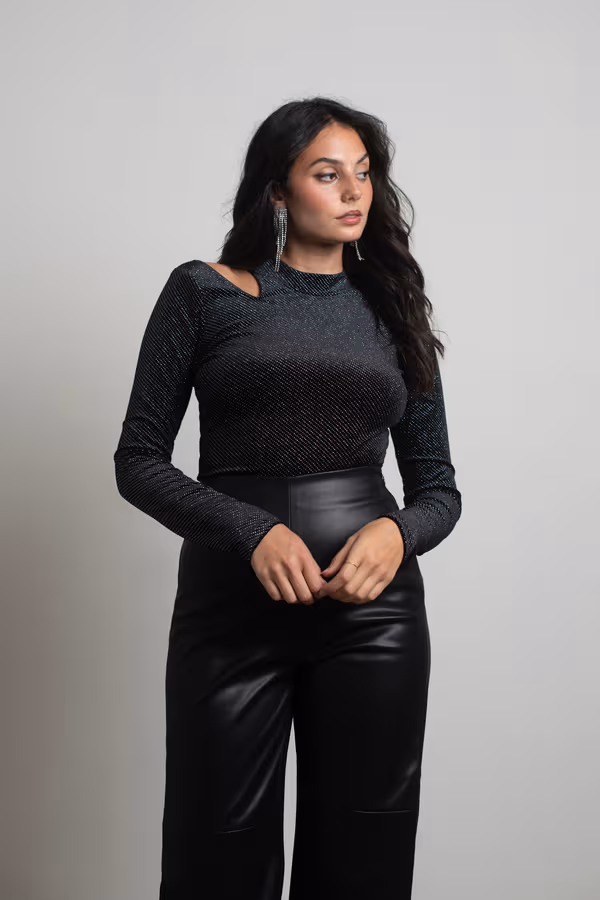 Joan Rhinestone Velvet Top - Black