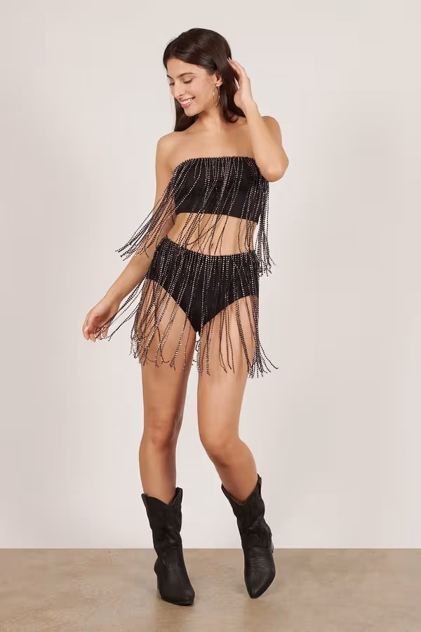 Drippin Glam Rhinestone Mini Skirt - Black