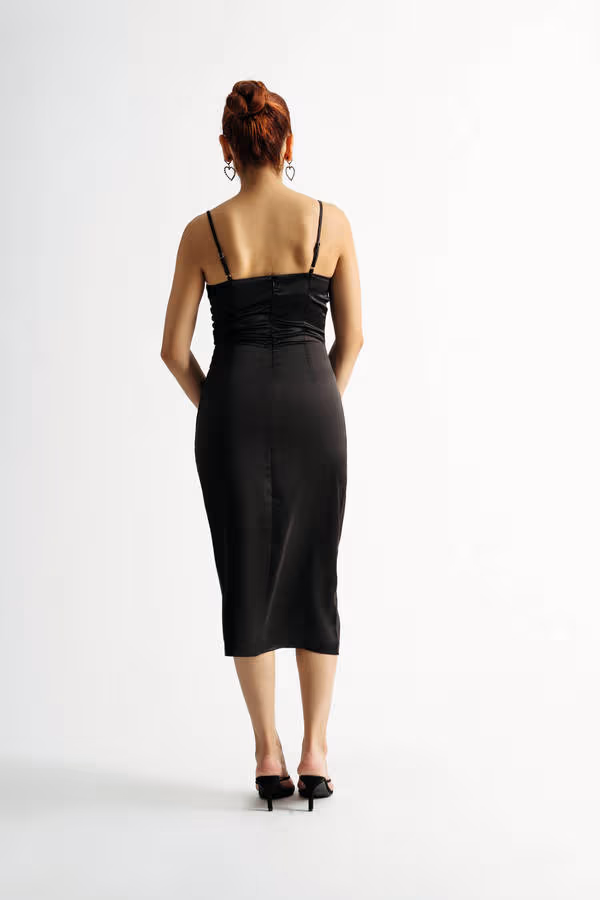 Emma Satin Cowl Neck Midi Dress - Purple