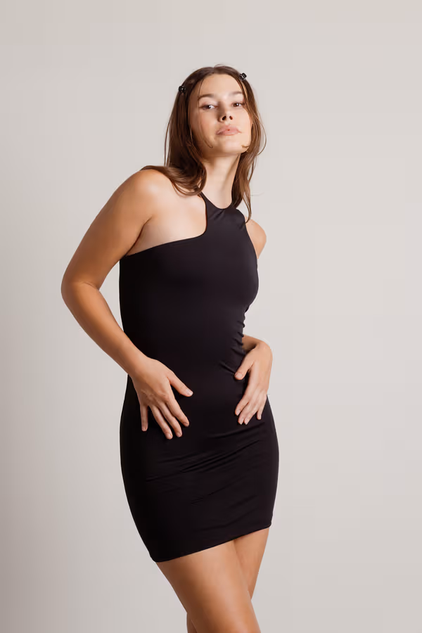 Pull It Off Asymmetrical Bodycon Mini Dress - Brown