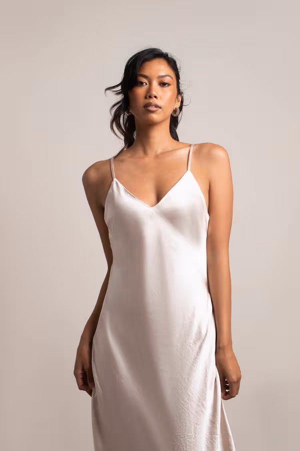 Pia Satin Cami Midi Dress - Off White