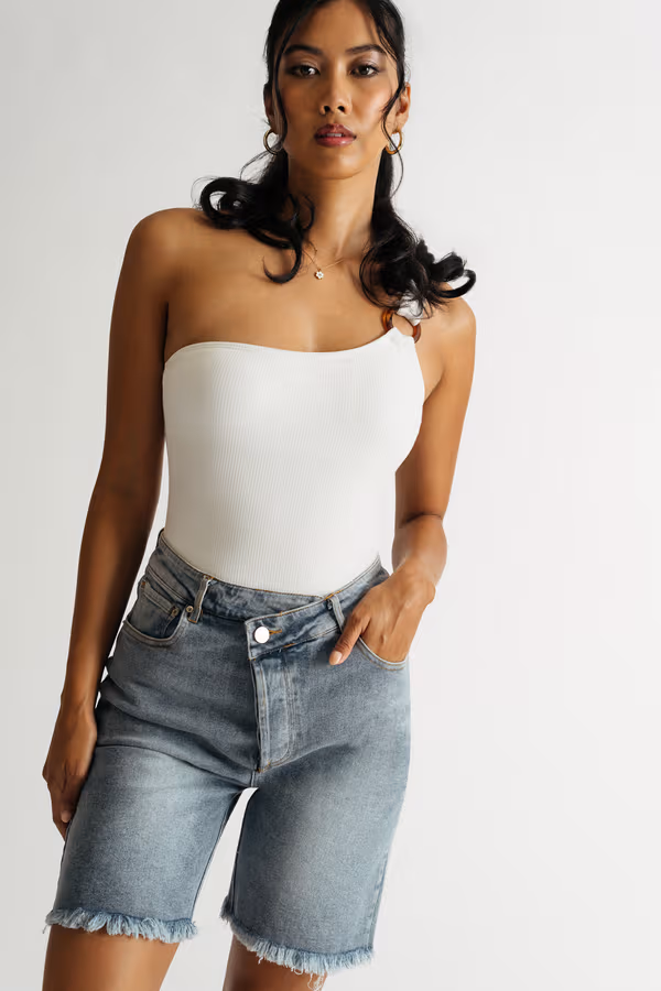 Double Up One Shoulder One Piece Swimsuit - Black