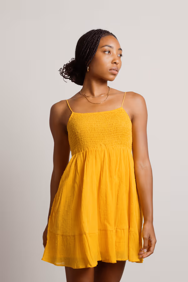 Alfiya Smocked Skater Mini Dress - Yellow