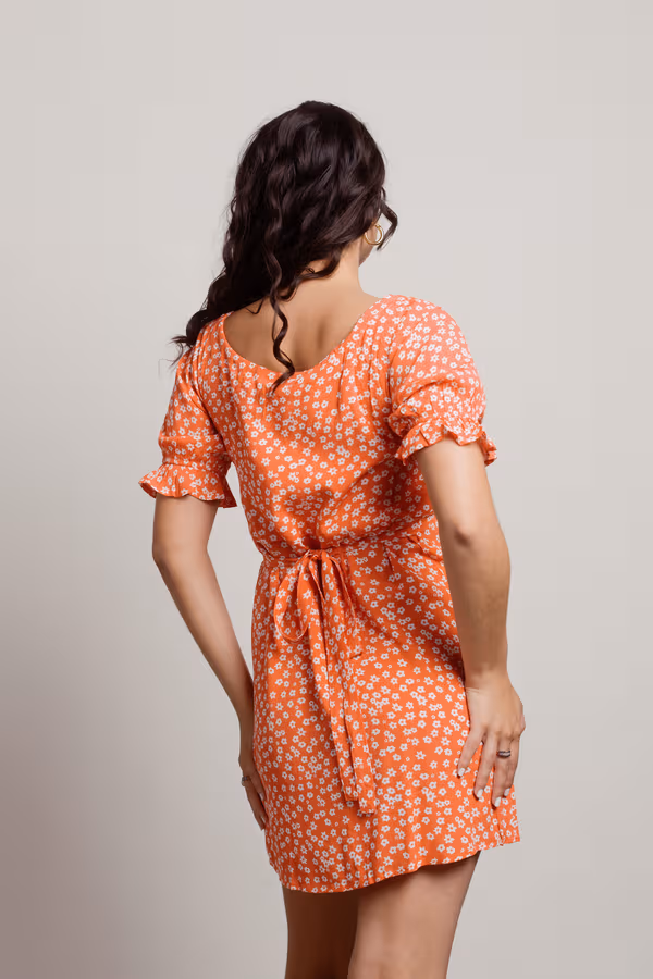 Adella Floral Front Tie Mini Dress - Red