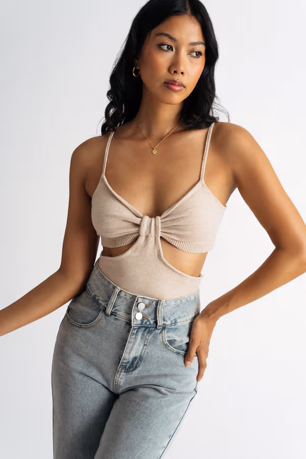 In A Mood Cutout Top - Beige