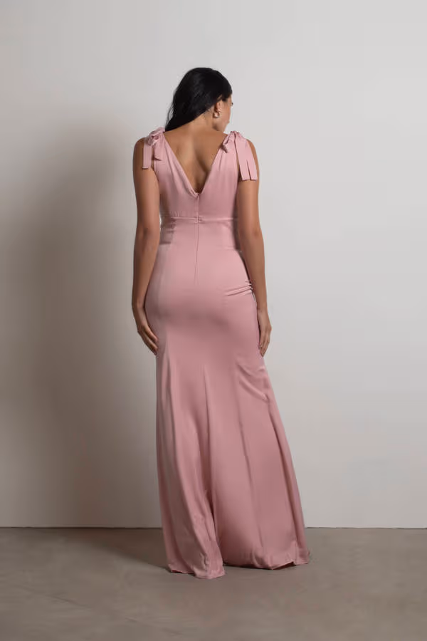 Priscella Satin Tie Strap Maxi Dress - Dusty Rose