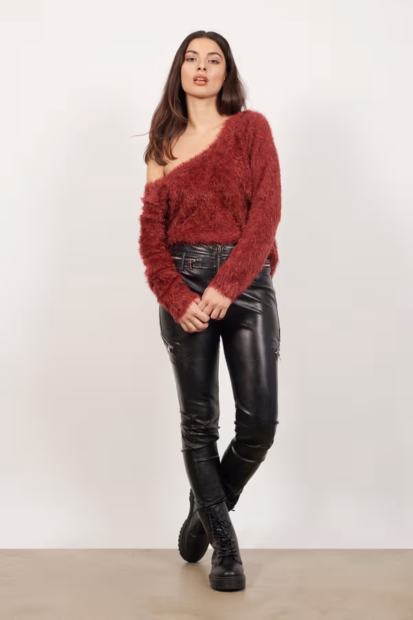 Out On The Town Fuzzy Sweater - Burgundy