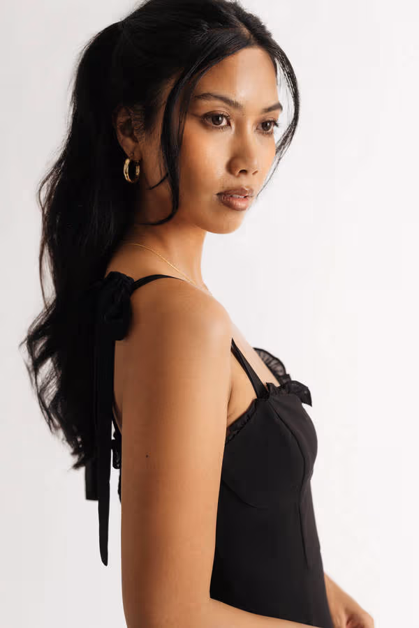 Maila Ruffle Shoulder Tie Mini Dress