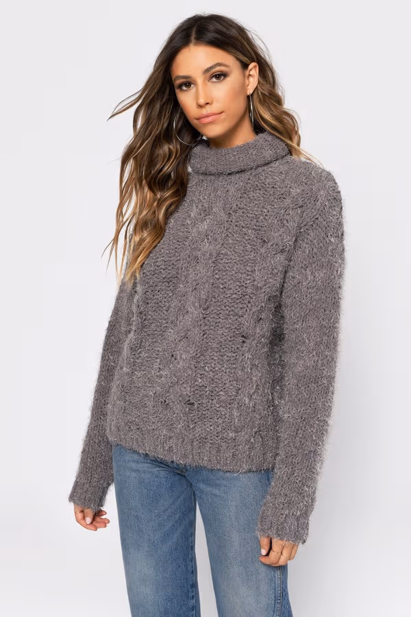 Come With Me Turtle Neck Sweater - Grey