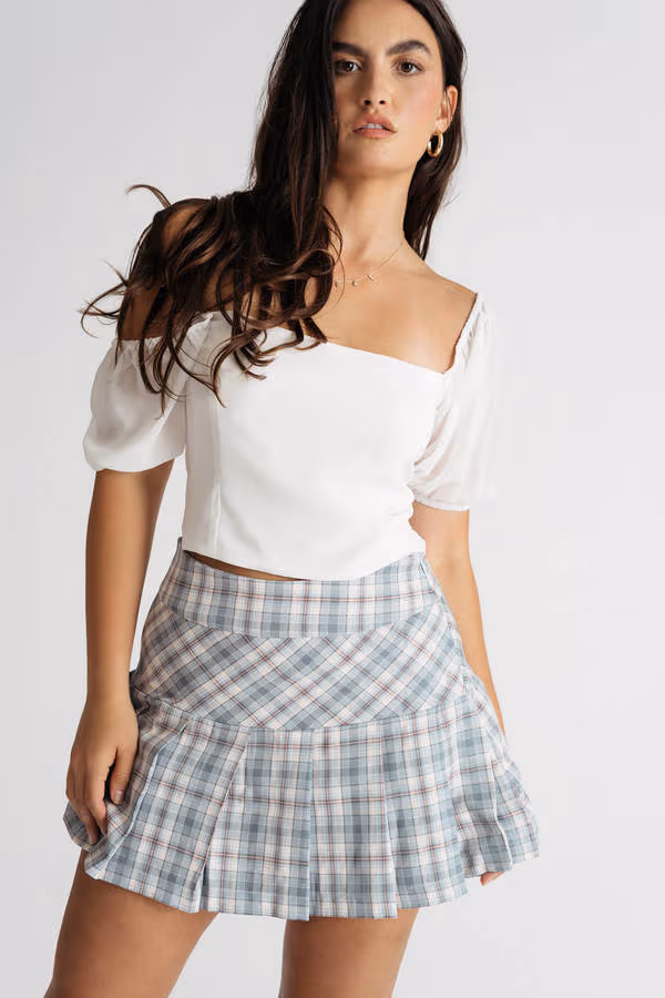 Clued In Pleated Mini Skirt - Blue Multi