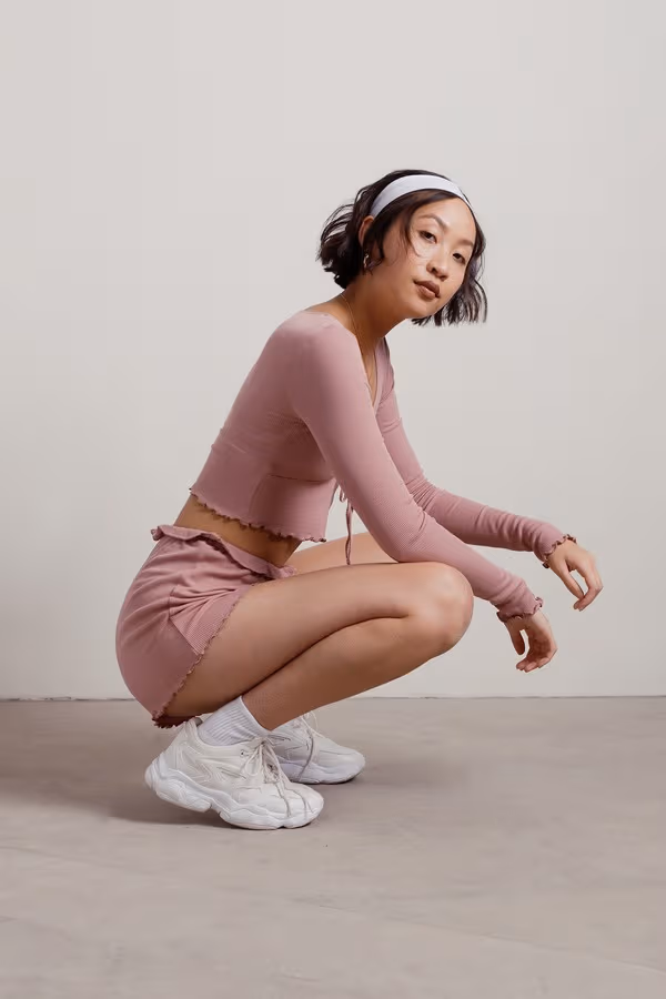 Aisha Ribbed Crop Top and Short Set - Mauve