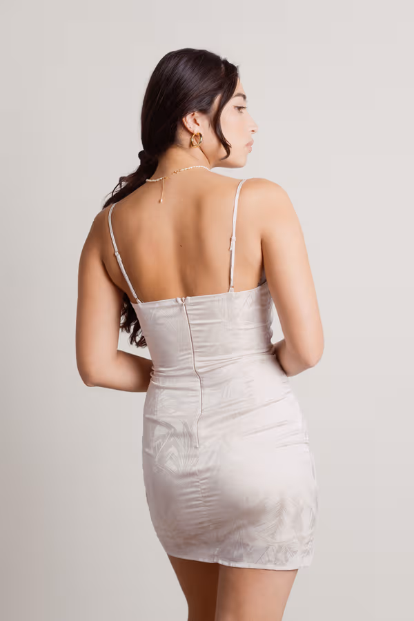 Tavi Satin Bodycon Mini Dress - Beige
