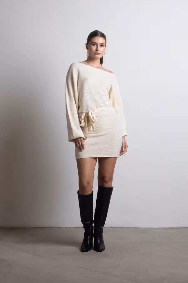 Arabelle Off The Shoulder Sweater Mini Dress - Chocolate