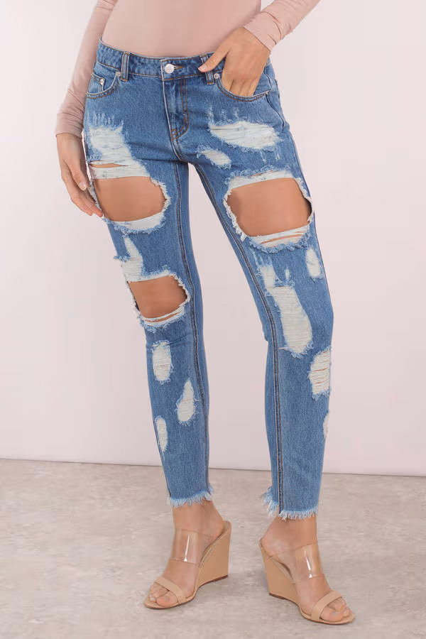 Rip To Shreds Distressed Jeans - Medium Wash