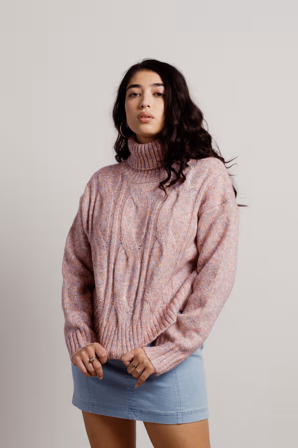 Extra Passion Marbled Turtleneck Sweater - Pink Multi