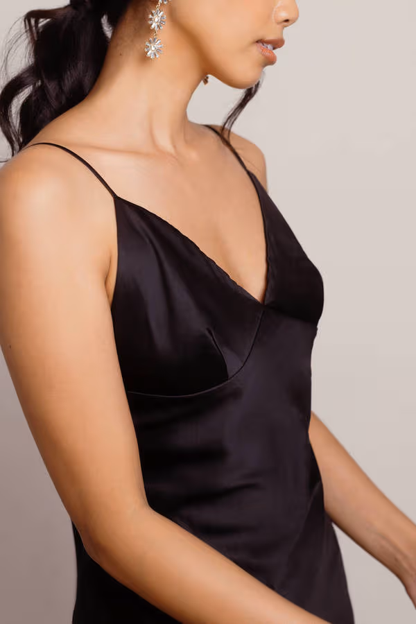 Show Up Satin Cami Midi Dress - Black