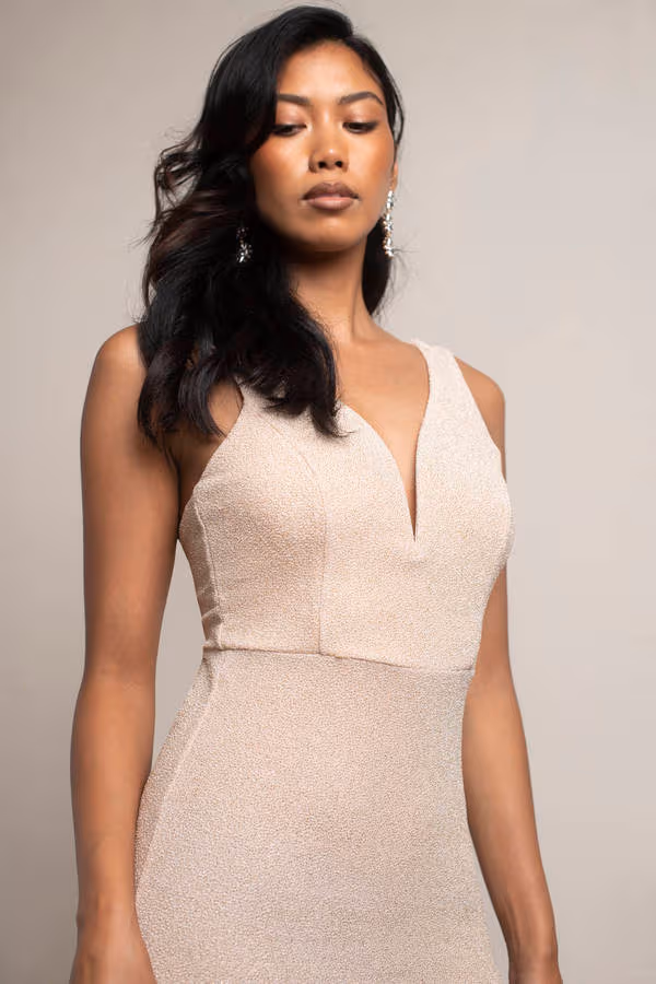 Gabriela Sparkly Mermaid Maxi Dress - Light Gold