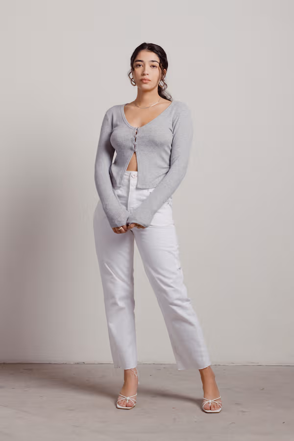 Paola Ribbed Cardigan - Grey